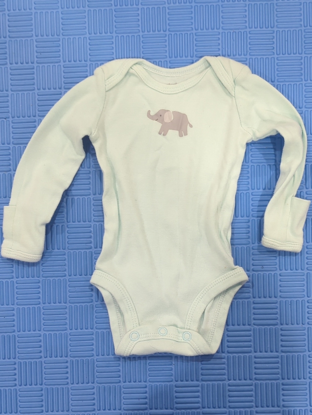 5/$10 - Carter's Mint Green Long-Sleeve One-Piece with Elephant
